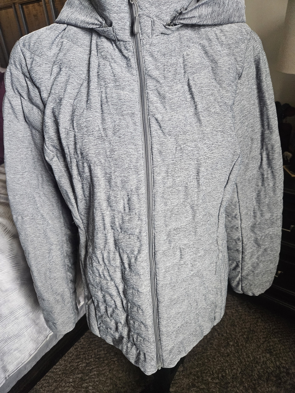 Light Gray Hooded Women’s Jacket - Casual Zip Front